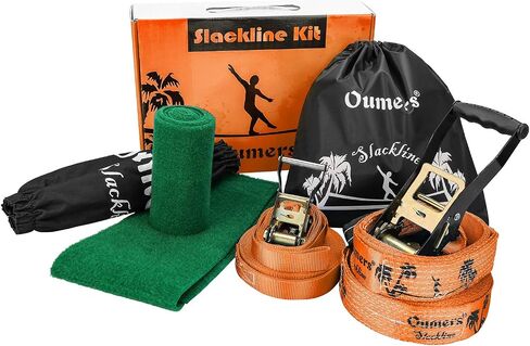 Beginner Slackline Kit, Oumers Slack Line Gift Set with 50ft Main Blance line Training Line Tree Protector Ratchet Cover Carry Bag for Kids Adults in Saudi Arabia