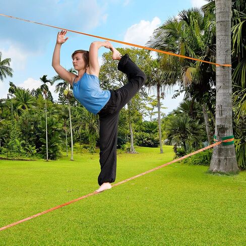 Beginner Slackline Kit, Oumers Slack Line Gift Set with 50ft Main Blance line Training Line Tree Protector Ratchet Cover Carry Bag for Kids Adults in Saudi Arabia