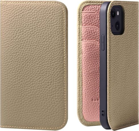 Hanatora - حافظة هاتف iPhone12Mini يابانية مع حامل بطاقة وغطاء هاتف من الجلد الأصلي، حافظة عالية الجودة بدون مغناطيس رمادي داكن + وردي PH-12Mini-Taupe-PK in Kuwait