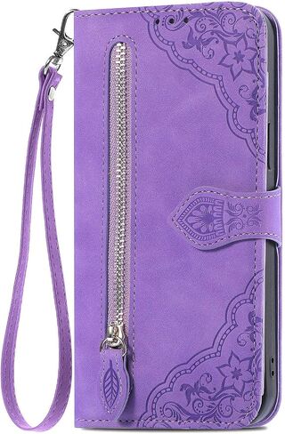 Cases for iPhone 15 Wallet Case for Women with Card Holder Retro Embossed Flower Zipper Wallet PU Leather Flip Cover with Detachable Lanyard for Apple iPhone 15 6.1" Pink in Saudi Arabia