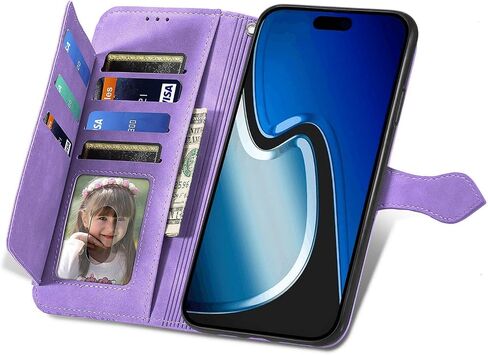 Cases for iPhone 15 Wallet Case for Women with Card Holder Retro Embossed Flower Zipper Wallet PU Leather Flip Cover with Detachable Lanyard for Apple iPhone 15 6.1" Pink in Saudi Arabia