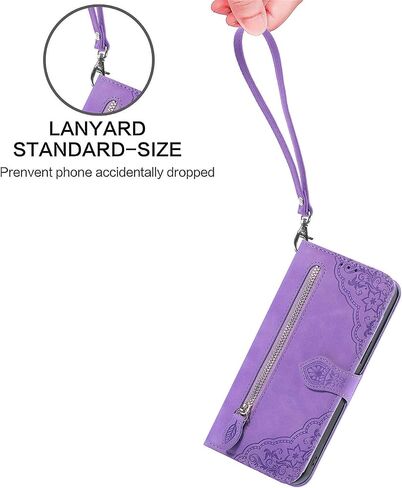 Cases for iPhone 15 Wallet Case for Women with Card Holder Retro Embossed Flower Zipper Wallet PU Leather Flip Cover with Detachable Lanyard for Apple iPhone 15 6.1" Pink in Saudi Arabia