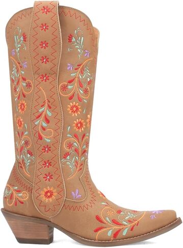 Dingo Womens Beetle Juice Floral Embroidered Snip Toe Casual Boots Mid Calf Mid Heel 2-3" - Brown in Saudi Arabia