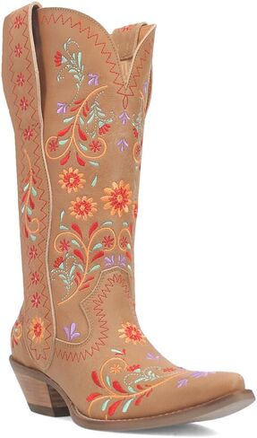 Dingo Womens Beetle Juice Floral Embroidered Snip Toe Casual Boots Mid Calf Mid Heel 2-3" - Brown in Saudi Arabia