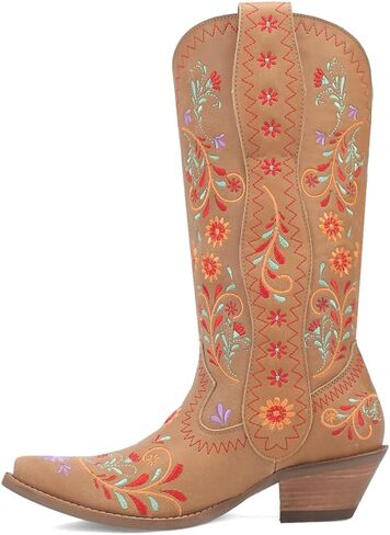 Dingo Womens Beetle Juice Floral Embroidered Snip Toe Casual Boots Mid Calf Mid Heel 2-3" - Brown in Saudi Arabia