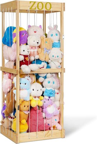 Trycooling Wood Stuffed Animal Zoo Stuffed Animal Storage, Wood | Plushie Storage, Stuffed Animals Zoo Storage Cage with Zoo Pattern Elastic Band for Nursery Play Room Bedroom in Saudi Arabia