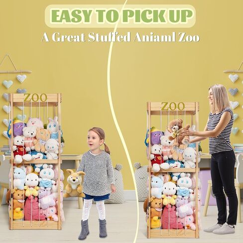 Trycooling Wood Stuffed Animal Zoo Stuffed Animal Storage, Wood | Plushie Storage, Stuffed Animals Zoo Storage Cage with Zoo Pattern Elastic Band for Nursery Play Room Bedroom in Saudi Arabia