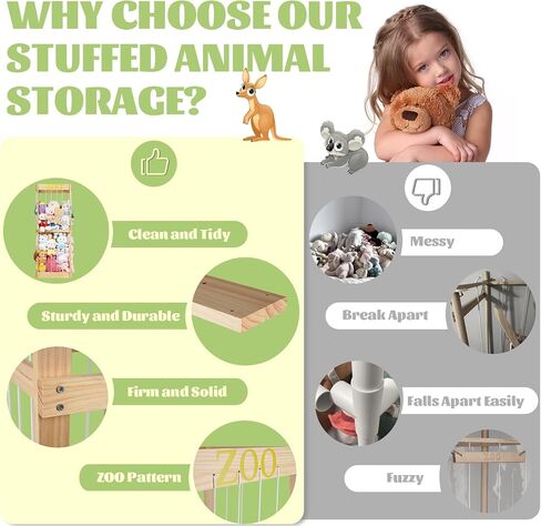 Trycooling Wood Stuffed Animal Zoo Stuffed Animal Storage, Wood | Plushie Storage, Stuffed Animals Zoo Storage Cage with Zoo Pattern Elastic Band for Nursery Play Room Bedroom in Saudi Arabia