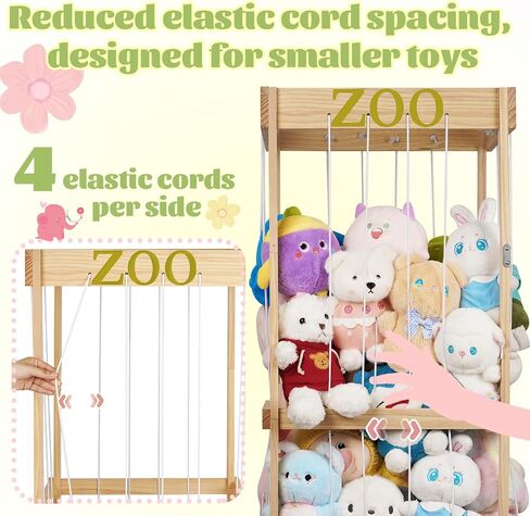 Trycooling Wood Stuffed Animal Zoo Stuffed Animal Storage, Wood | Plushie Storage, Stuffed Animals Zoo Storage Cage with Zoo Pattern Elastic Band for Nursery Play Room Bedroom in Saudi Arabia