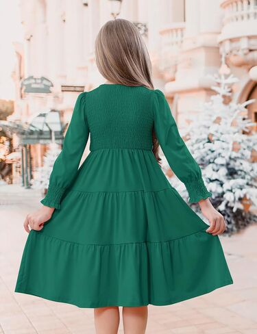 DREAM BUS Toddler Girl Fall Casual Dress Girl Smocked Long Sleeve Midi Dress Little Girl Tiered A Line Party Flowy Dress in Saudi Arabia