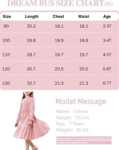 DREAM BUS Toddler Girl Fall Casual Dress Girl Smocked Long Sleeve Midi Dress Little Girl Tiered A Line Party Flowy Dress in Saudi Arabia