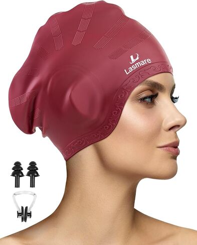 Long Hair Swim Cap for Women Men with 3D Ear Protection, Silicone Swimming Cap for Long/Short Hair to Keep Hair Dry. in Saudi Arabia