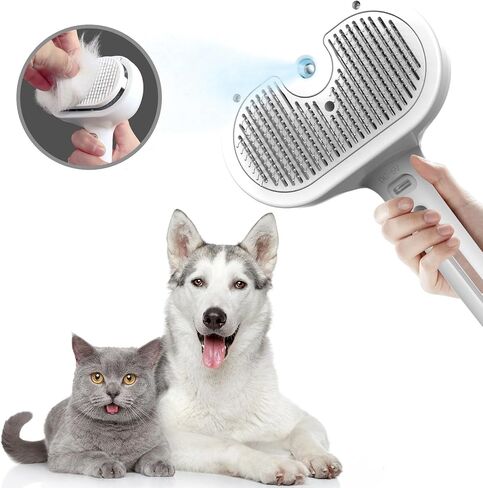 Cat Steam Brush for Shedding, Steamy Cat Brush, Spray Groom Cat Brush with Release Button, Self Cleaning Deshedding Combs for Short Long Matted Hair Pet Dog Removing Tangled and Loosse Hair (White) in Saudi Arabia
