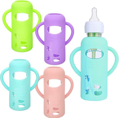 XANGNIER 4 عبوات من أكمام السيليكون لزجاجات الأطفال الزجاجية الضيقة الطبيعية من دكتور براون 8 أونصة، ملحقات الغطاء الواقي لزجاجات الأطفال المضادة للكسر لزجاجات الأطفال الزجاجية الضيقة من دكتور براون 8 أونصة in Kuwait
