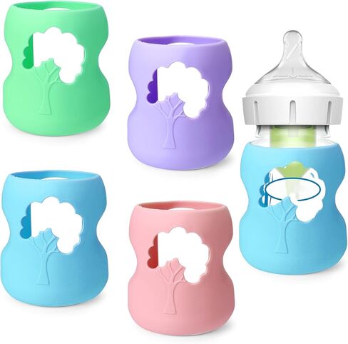 XANGNIER 4 عبوات من أكمام السيليكون لزجاجات الأطفال الزجاجية الضيقة الطبيعية من دكتور براون 8 أونصة، ملحقات الغطاء الواقي لزجاجات الأطفال المضادة للكسر لزجاجات الأطفال الزجاجية الضيقة من دكتور براون 8 أونصة in Kuwait