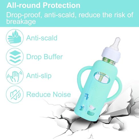 XANGNIER 4 عبوات من أكمام السيليكون لزجاجات الأطفال الزجاجية الضيقة الطبيعية من دكتور براون 8 أونصة، ملحقات الغطاء الواقي لزجاجات الأطفال المضادة للكسر لزجاجات الأطفال الزجاجية الضيقة من دكتور براون 8 أونصة in Kuwait