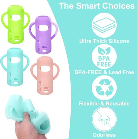 XANGNIER 4 عبوات من أكمام السيليكون لزجاجات الأطفال الزجاجية الضيقة الطبيعية من دكتور براون 8 أونصة، ملحقات الغطاء الواقي لزجاجات الأطفال المضادة للكسر لزجاجات الأطفال الزجاجية الضيقة من دكتور براون 8 أونصة in Kuwait