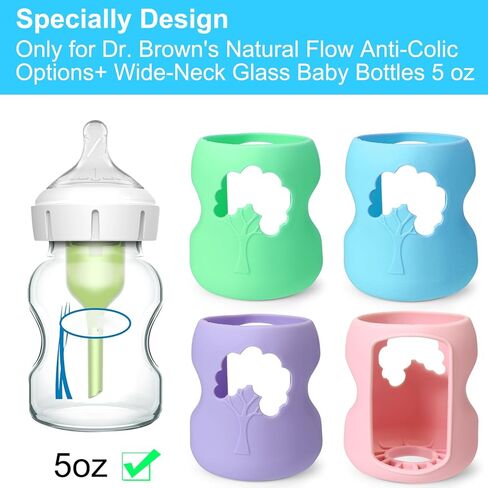 XANGNIER 4 عبوات من أكمام السيليكون لزجاجات الأطفال الزجاجية الضيقة الطبيعية من دكتور براون 8 أونصة، ملحقات الغطاء الواقي لزجاجات الأطفال المضادة للكسر لزجاجات الأطفال الزجاجية الضيقة من دكتور براون 8 أونصة in Kuwait