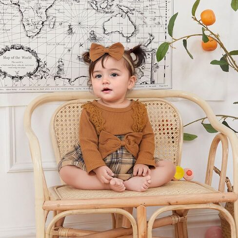 Newborn Baby Girl Outfits Infant Long Sleeve Plaid Print Romper Dress with Headband Set Infant Fall Winter Clothes in Saudi Arabia