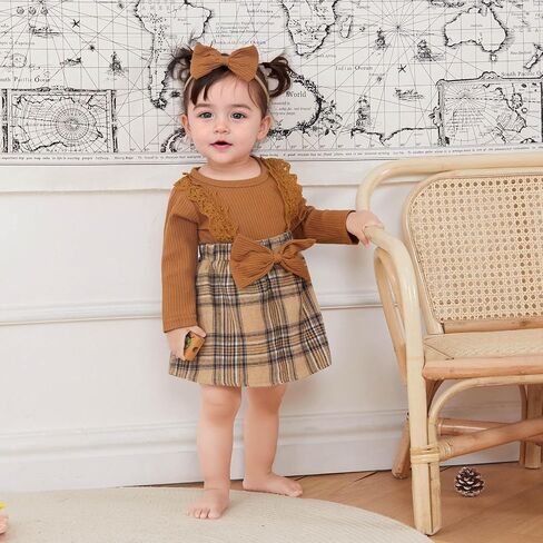 Newborn Baby Girl Outfits Infant Long Sleeve Plaid Print Romper Dress with Headband Set Infant Fall Winter Clothes in Saudi Arabia