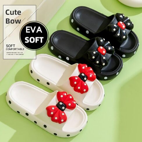 Bow Slippers for Women Cute Home Slides Preppy Anti-slip Indoor Outdoor Slippers Open-toe Men Shower Shoes in Saudi Arabia