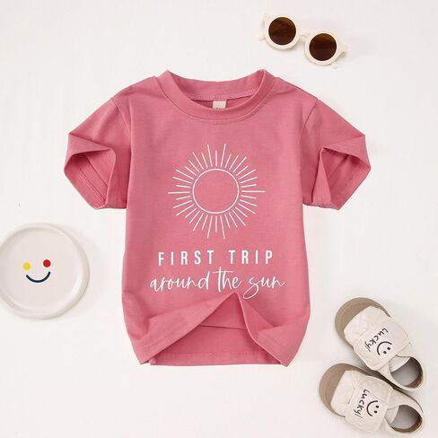 1st Birthday Shirt for Baby Girls Boys Cute Sun Graphic Letter Print T-Shirt 1 Year Old Toddler Gift Infant Party Tees in Kuwait