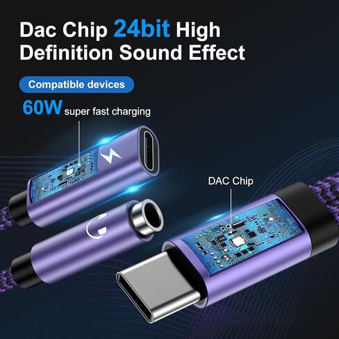 محول سماعة رأس وشاحن USB C إلى 3.5 ملم مع شحن سريع PD 60W لهاتف iPhone 15 Pro Max Plus، وSamsung Galaxy S24 S23 FE Ultra S22 S21 A54 A55، وPixel 8a 8 7 pro 7a، وكابل 2 في 1 من النوع C إلى Aux Jack in Kuwait