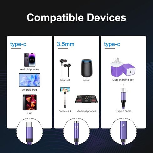 محول سماعة رأس وشاحن USB C إلى 3.5 ملم مع شحن سريع PD 60W لهاتف iPhone 15 Pro Max Plus، وSamsung Galaxy S24 S23 FE Ultra S22 S21 A54 A55، وPixel 8a 8 7 pro 7a، وكابل 2 في 1 من النوع C إلى Aux Jack in Kuwait