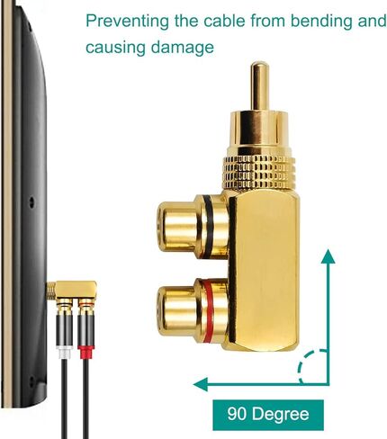 RCA Splitter Adapter, RCA Male to 2 RCA Female Y Splitter for Stereo Audio Phono Cable, 2 PCS Right Angle 90 Degree Gold-Plated Jack Connector for DVD Amplifier Speaker Car Stereo in Saudi Arabia
