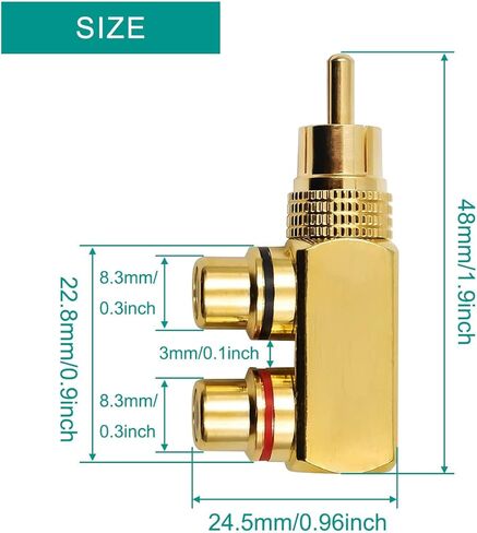 RCA Splitter Adapter, RCA Male to 2 RCA Female Y Splitter for Stereo Audio Phono Cable, 2 PCS Right Angle 90 Degree Gold-Plated Jack Connector for DVD Amplifier Speaker Car Stereo in Saudi Arabia