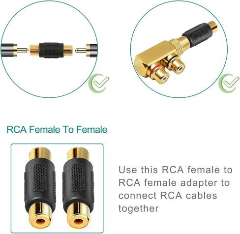 RCA Splitter Adapter, RCA Male to 2 RCA Female Y Splitter for Stereo Audio Phono Cable, 2 PCS Right Angle 90 Degree Gold-Plated Jack Connector for DVD Amplifier Speaker Car Stereo in Saudi Arabia