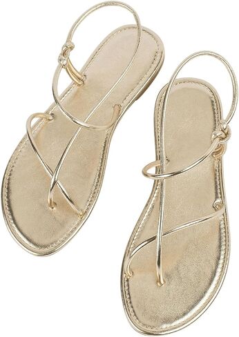 GORGLITTER Women's Metallic Strappy Flat Sandal Cross Open Toe Dressy Fancy Slide Sandals in Saudi Arabia