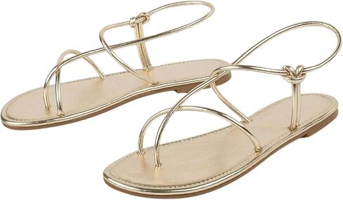 GORGLITTER Women's Metallic Strappy Flat Sandal Cross Open Toe Dressy Fancy Slide Sandals in Saudi Arabia