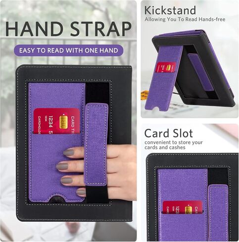 CoBak Case with Stand for Kindle Paperwhite - Durable PU Leather Cover with Auto Sleep Wake, Card Slot, Hand Strap Feature - Fits Kindle Paperwhite 11th Generation 6.8" Signature Edition 2021 Released in Saudi Arabia
