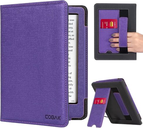 CoBak Case with Stand for Kindle Paperwhite - Durable PU Leather Cover with Auto Sleep Wake, Card Slot, Hand Strap Feature - Fits Kindle Paperwhite 11th Generation 6.8" Signature Edition 2021 Released in Saudi Arabia
