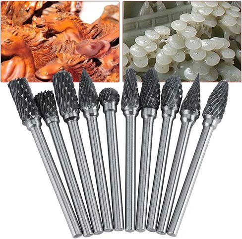 Zerone Tungsten Carbide Rotary Burr Set,Brocas 10Pcs Carbide Steel Rotary Files Burr Set Rotary Drill Die Grinder Rotary Tool,Brocas for Woodworking Drilling Carving in Saudi Arabia
