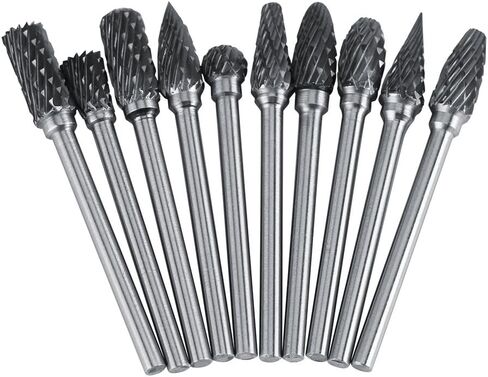 Zerone Tungsten Carbide Rotary Burr Set,Brocas 10Pcs Carbide Steel Rotary Files Burr Set Rotary Drill Die Grinder Rotary Tool,Brocas for Woodworking Drilling Carving in Saudi Arabia