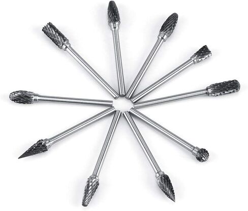Zerone Tungsten Carbide Rotary Burr Set,Brocas 10Pcs Carbide Steel Rotary Files Burr Set Rotary Drill Die Grinder Rotary Tool,Brocas for Woodworking Drilling Carving in Saudi Arabia
