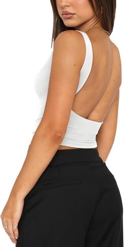 REORIA Women's Sexy Open Back High Neck Sleeveless Tank Top Y2k Trendy Backless Crop Tops in Saudi Arabia