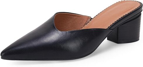 Coutgo Womens Pointed Toe V Cut Mules Chunky Block Heel Slip On Clogs Fashion Office Slides Shoes in Saudi Arabia