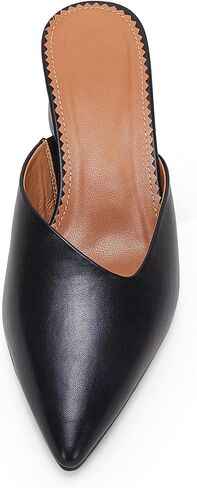 Coutgo Womens Pointed Toe V Cut Mules Chunky Block Heel Slip On Clogs Fashion Office Slides Shoes in Saudi Arabia