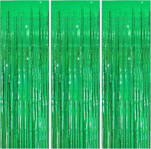 3 Pack Green Streamers Backdrop Jungle Party Decorations Foil Fringe Backdrop Curtains Photo Booth Backdrop for Birthday Dinosaur Animal St Patrick's Day Football Christmas Party Decorations in Saudi Arabia