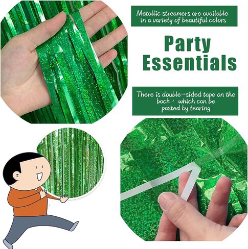 3 Pack Green Streamers Backdrop Jungle Party Decorations Foil Fringe Backdrop Curtains Photo Booth Backdrop for Birthday Dinosaur Animal St Patrick's Day Football Christmas Party Decorations in Saudi Arabia