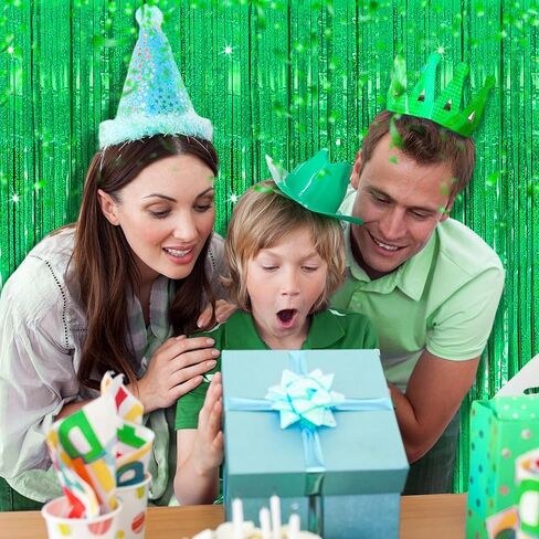 3 Pack Green Streamers Backdrop Jungle Party Decorations Foil Fringe Backdrop Curtains Photo Booth Backdrop for Birthday Dinosaur Animal St Patrick's Day Football Christmas Party Decorations in Saudi Arabia