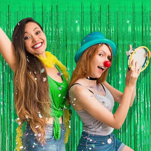 3 Pack Green Streamers Backdrop Jungle Party Decorations Foil Fringe Backdrop Curtains Photo Booth Backdrop for Birthday Dinosaur Animal St Patrick's Day Football Christmas Party Decorations in Saudi Arabia