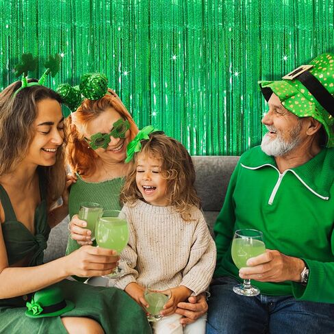 3 Pack Green Streamers Backdrop Jungle Party Decorations Foil Fringe Backdrop Curtains Photo Booth Backdrop for Birthday Dinosaur Animal St Patrick's Day Football Christmas Party Decorations in Saudi Arabia