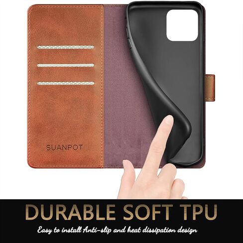 SUANPOT لهاتف iPhone 13 Pro (غير iPhone 13 6.1 5G مع حافظة محفظة RFID وحامل بطاقة الائتمان، حافظة هاتف من جلد البولي يوريثان قابلة للطي وغطاء مقاوم للصدمات للهاتف الخلوي والنساء والرجال لهاتف Apple 13Pro حافظة محفظة بنية in Saudi Arabia