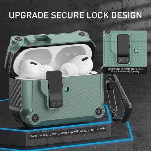 Airpod Pro Case Cover with Lock, Compatible for Airpods Pro 2nd Generation/1st, Green in Saudi Arabia