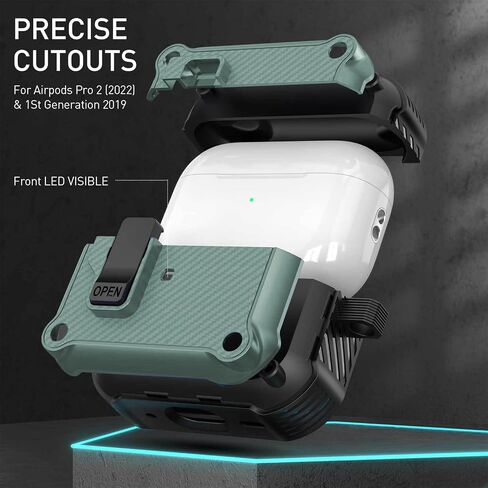 Airpod Pro Case Cover with Lock, Compatible for Airpods Pro 2nd Generation/1st, Green in Saudi Arabia