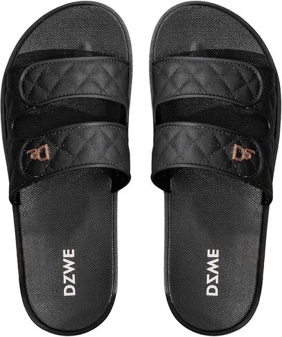 GORGLITTER Women's Metal Decor Geo Quilted Round Toe Flats Open Toe Double Band Slide Shoes in Saudi Arabia